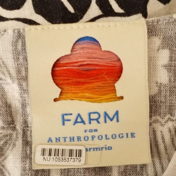 FARM Rio Black & White Beaded Linen Blend Dress | Size Small | Boho V-Neck - Picture 4 of 8